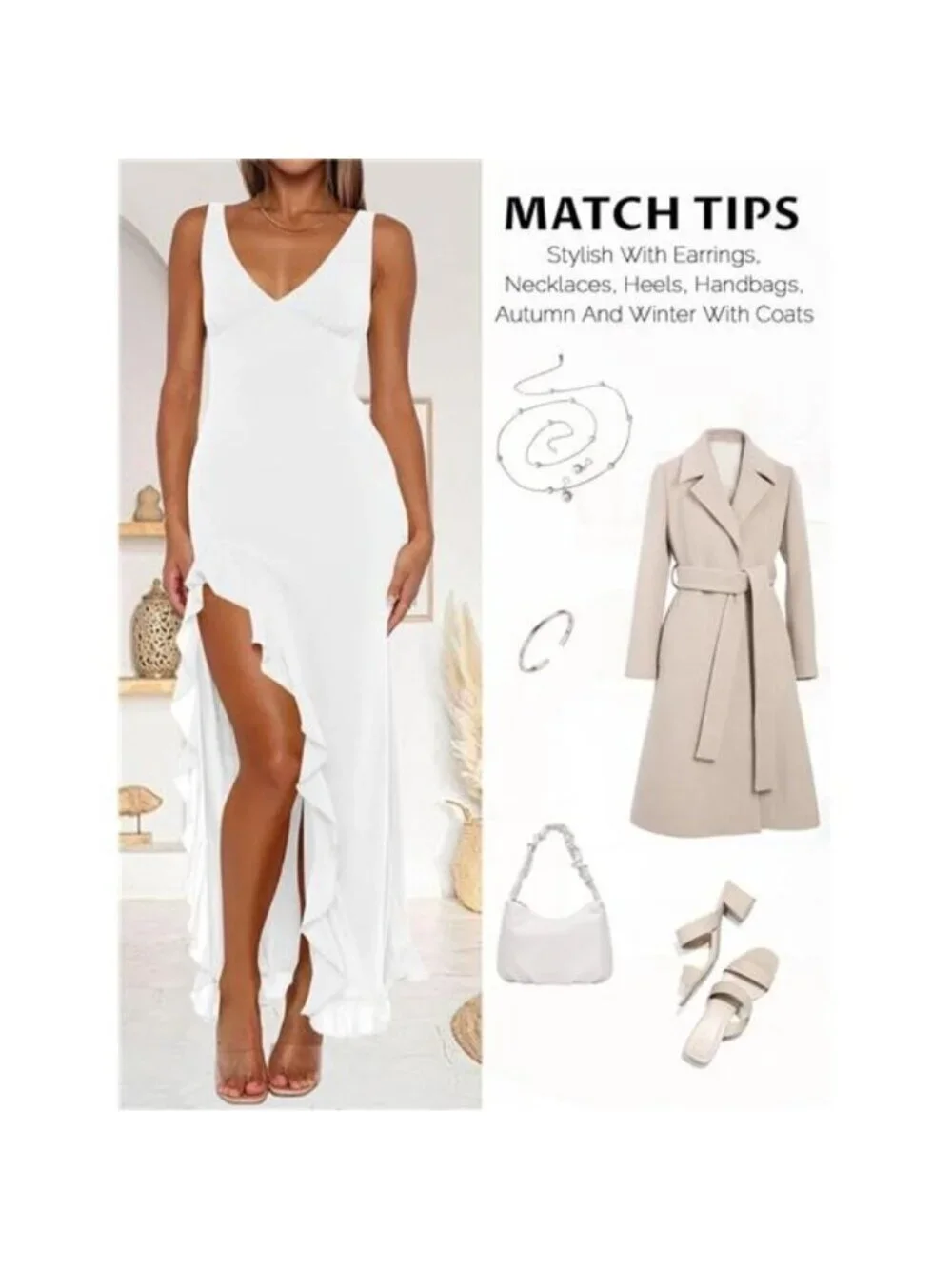 Women's Sexy VNeck Sleeveless Mesh Ruffle Hem Bodycon Maxi Casual Backless Dress - Picture 4 of 6